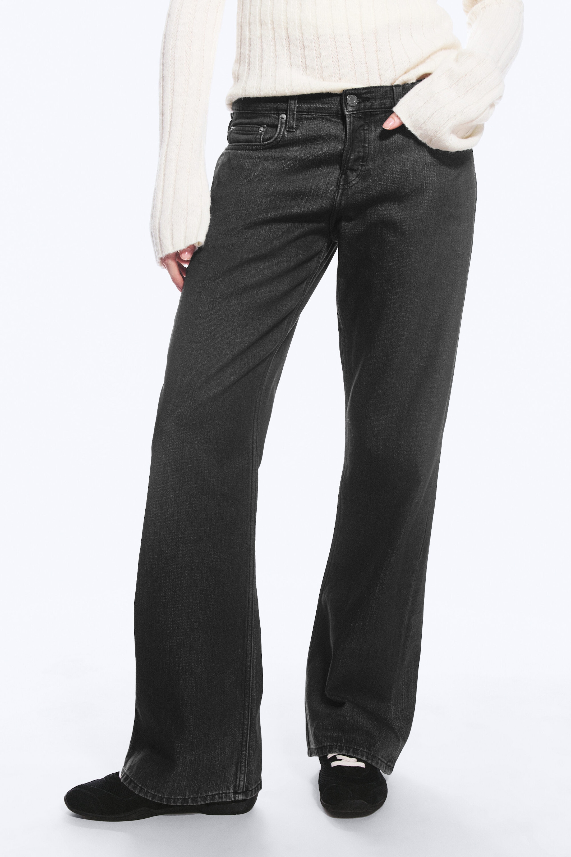 Coated Black - Aura Low Rise Relaxed Bootcut Jeans - 1