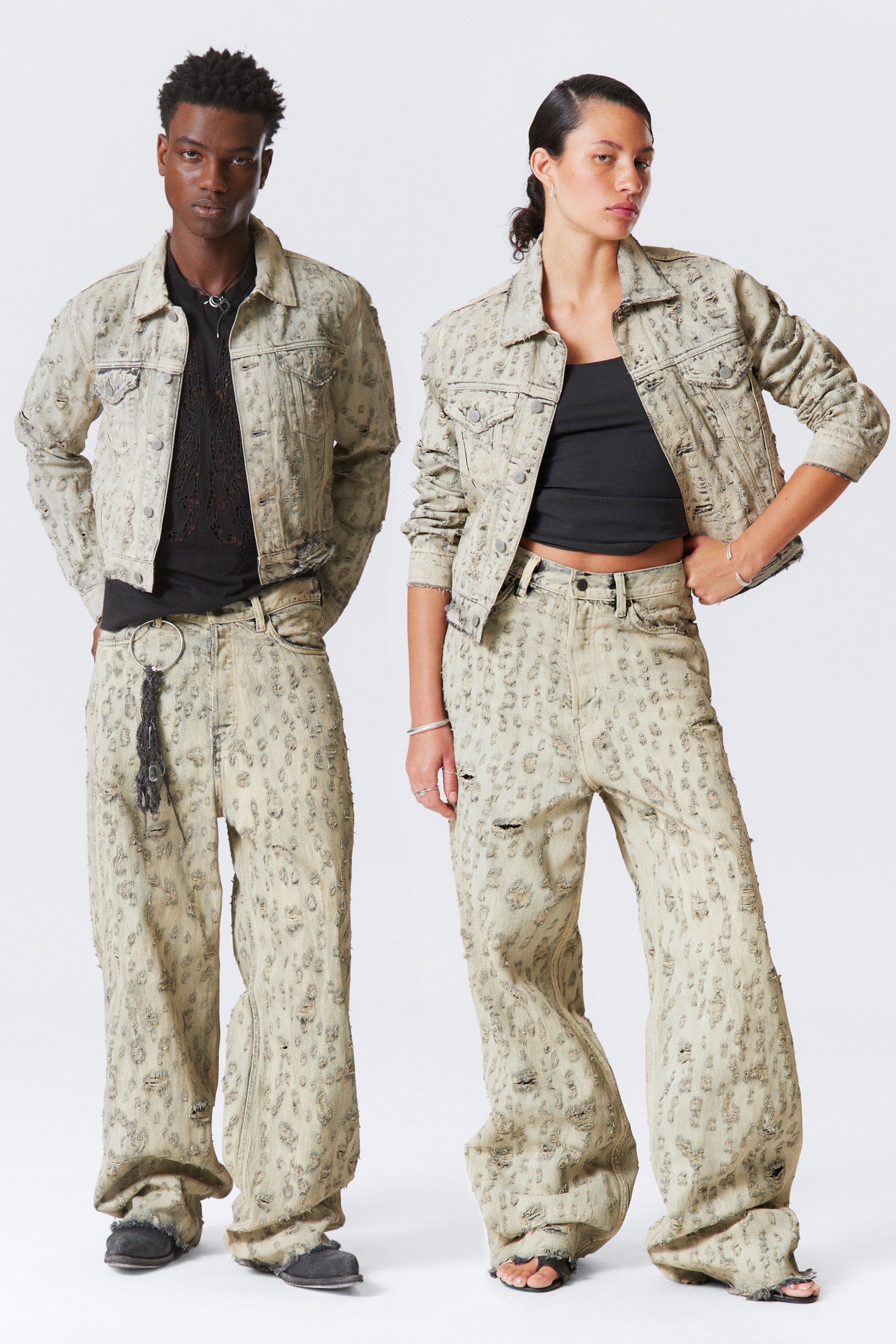 #5B5C5F - Astro Loose Baggy Leg Distressed Jeans - 1