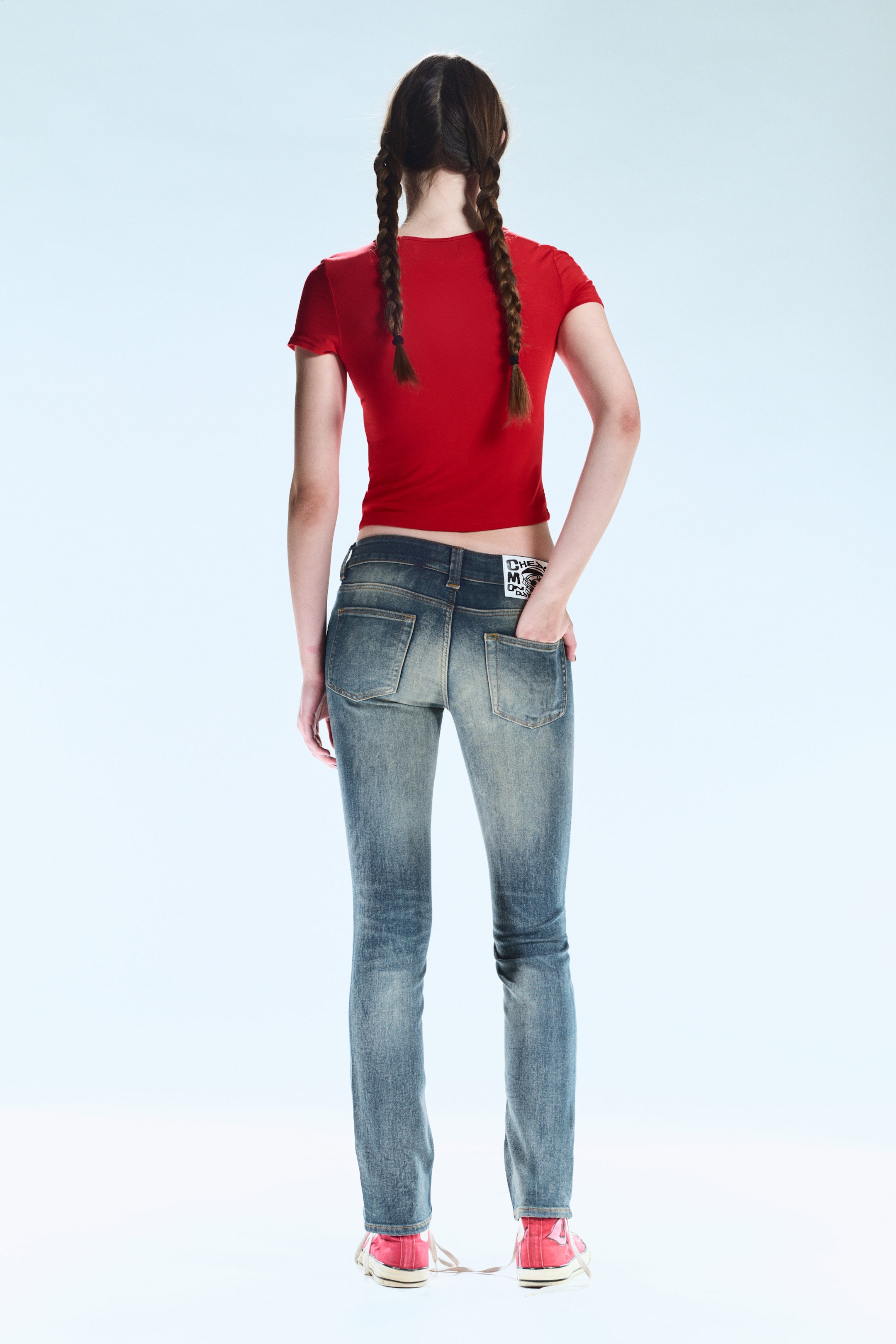 Tinted Streaky Dark Blue - Sleezie Low Rise Skinny Jeans - 3