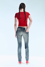 Tinted Streaky Dark Blue - Sleezie Low Rise Skinny Jeans - 3