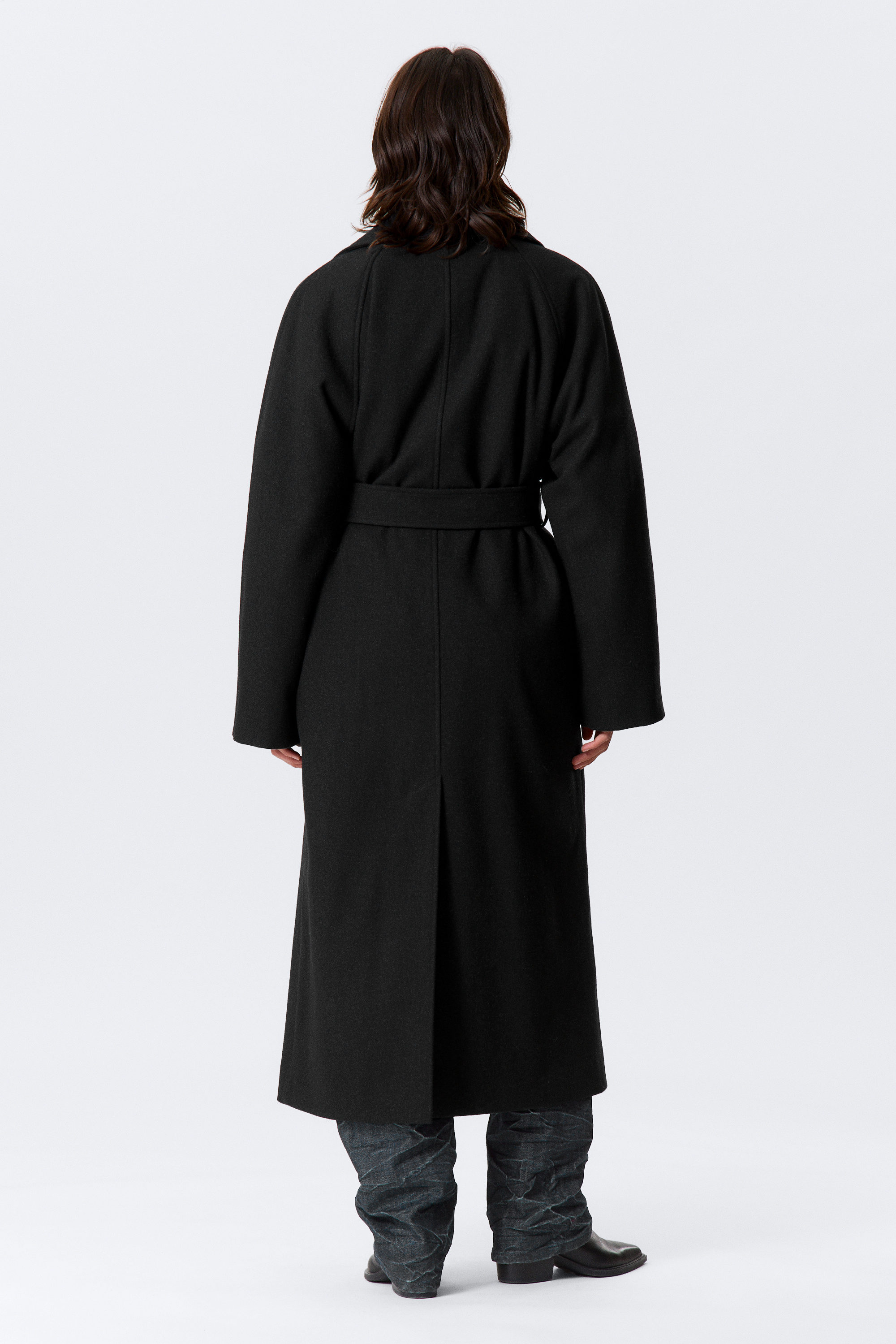 Noir chiné - Manteau oversize croisé en laine mélangée Kia - 6