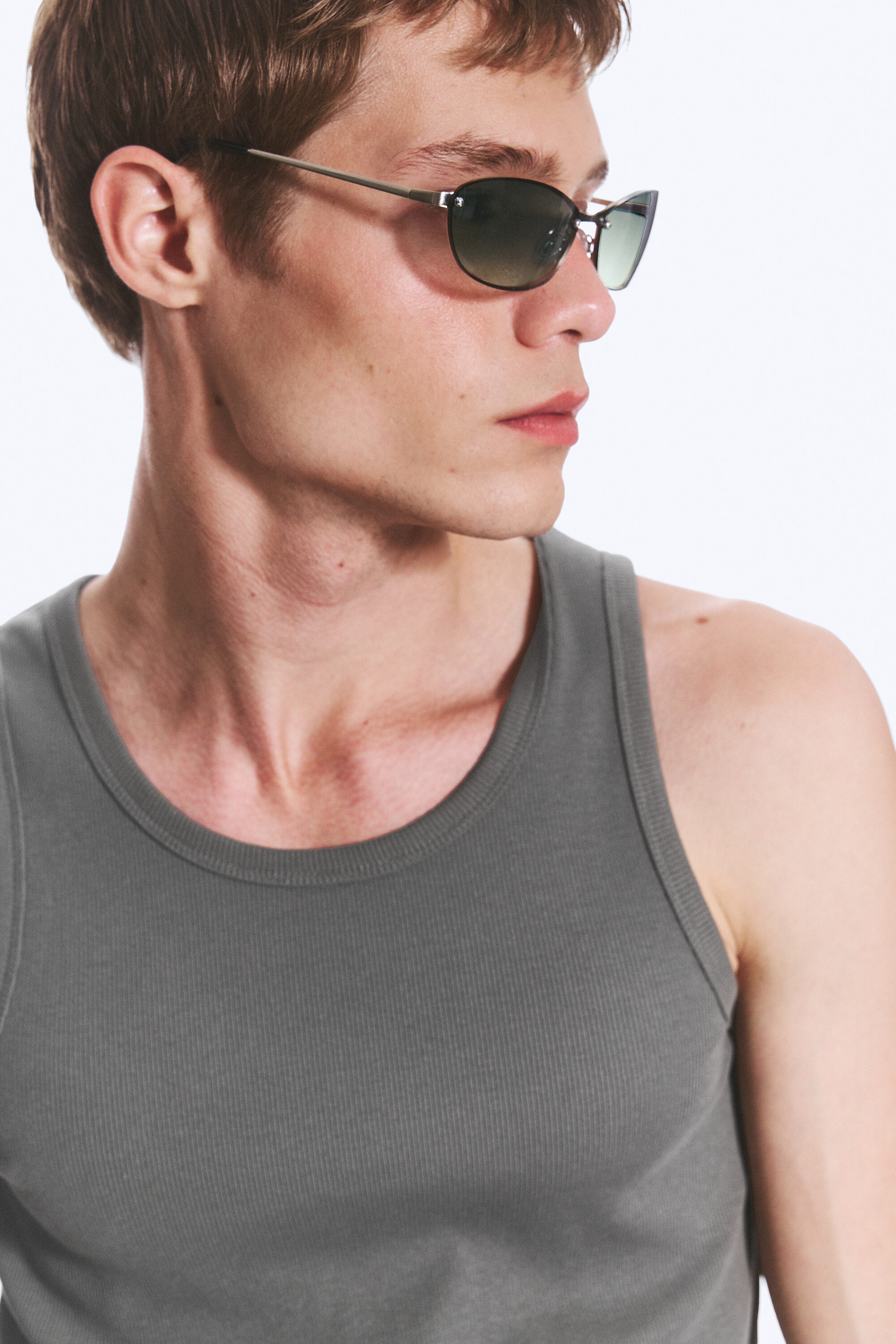 Mörkgrön - Oval metallram unisex solglasögon - 2