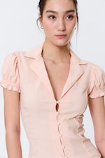 Striped Peachy Pink - Fitted Short-Sleeved Resort Shirt - 1