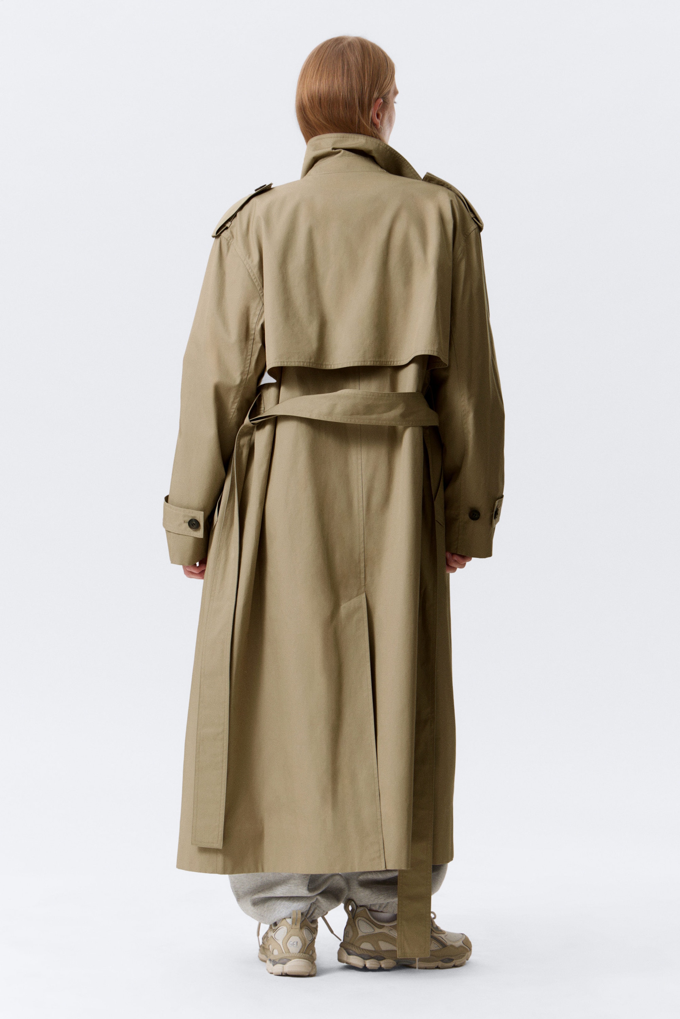 Beige - Oversized Double-Breasted Canvas Trench Coat - 4