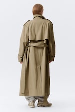 Beige - Oversized Double-Breasted Canvas Trench Coat - 4