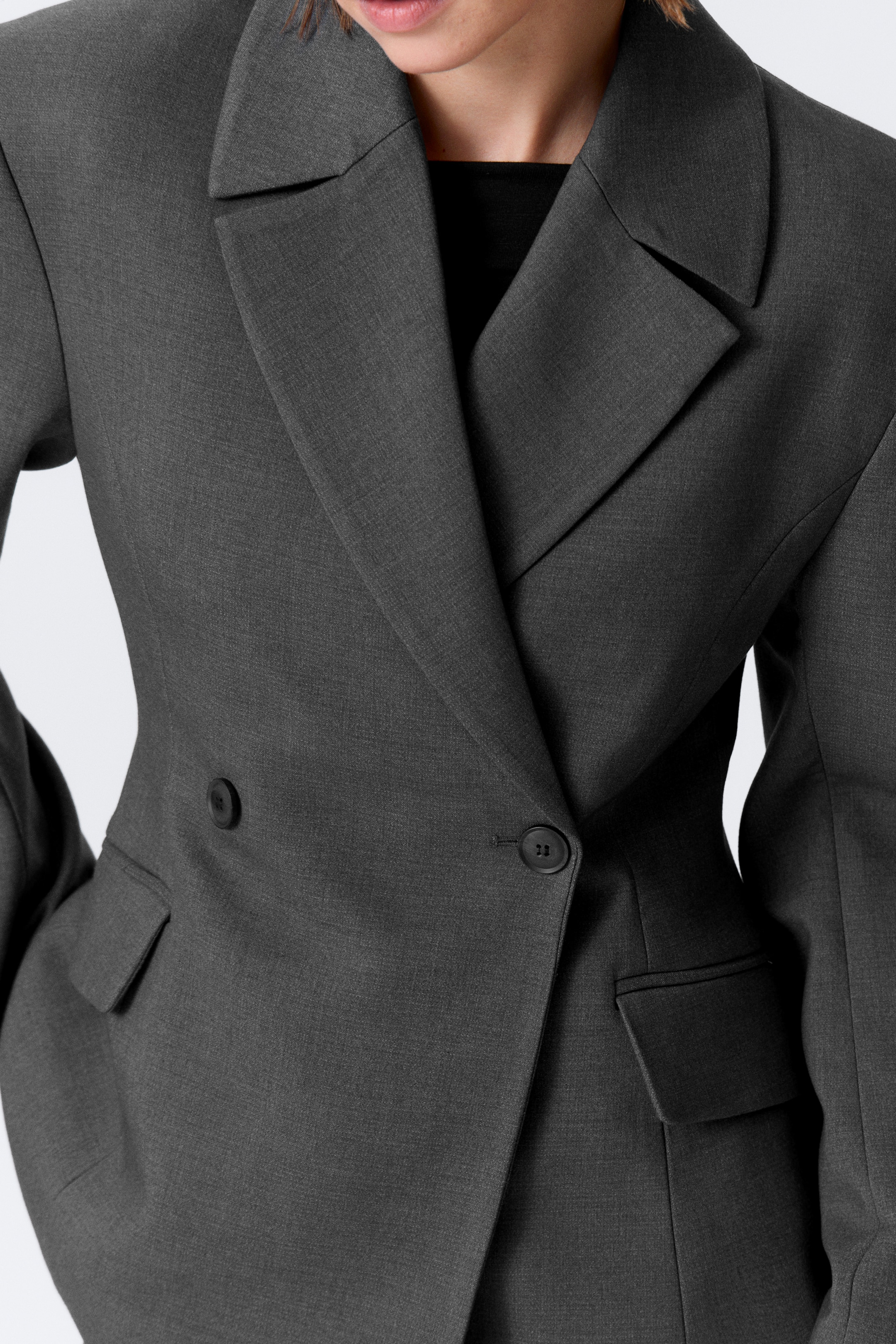 Ingrandisci l'immagine: Fitted Double-Breasted Blazer - Dark Grey Melange - DONNA | H&M CH 2