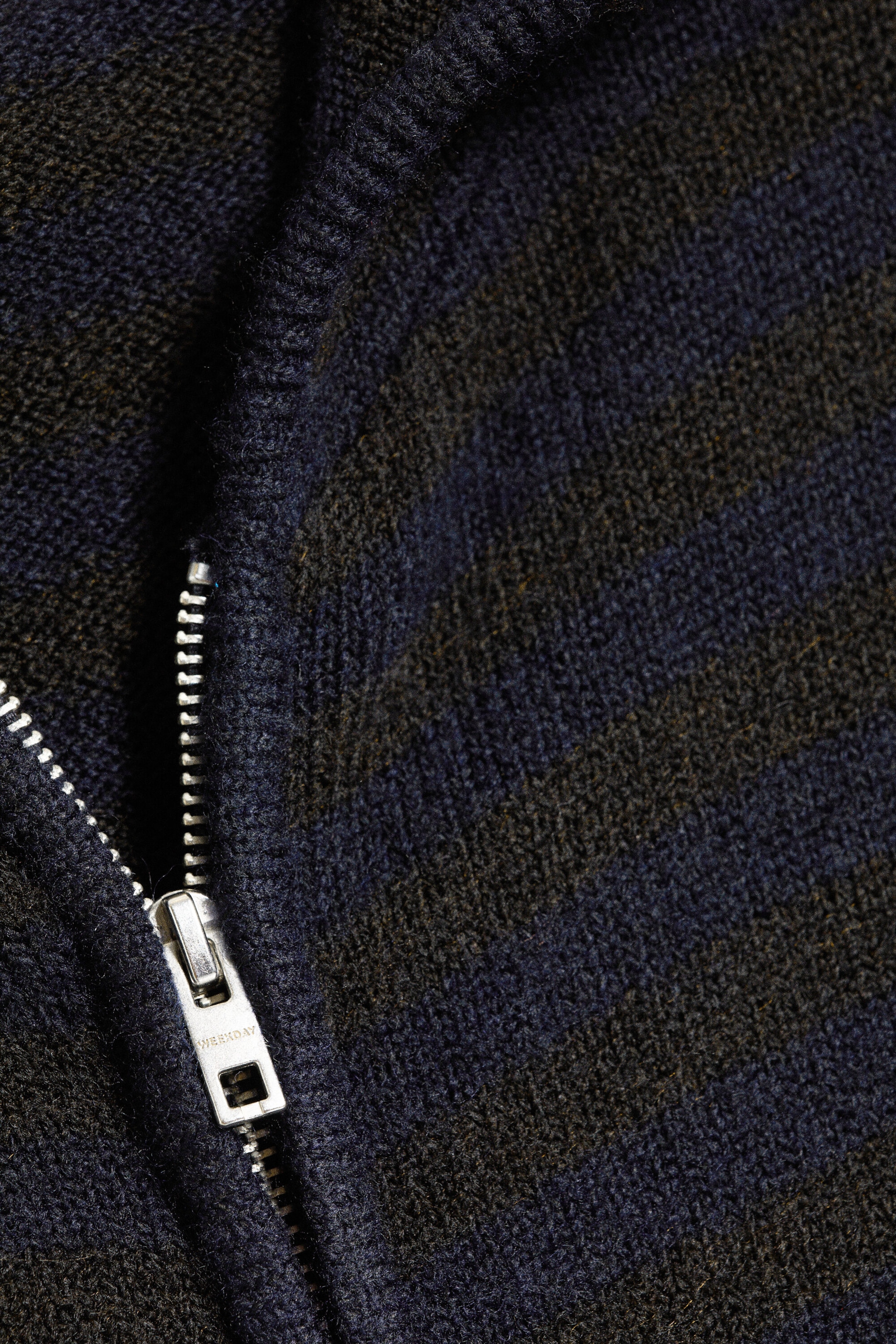 Brown/Navy Stripe - Relaxed Knitted Zip Hoodie - 2
