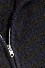Brown/Navy Stripe - Relaxed Knitted Zip Hoodie - 1