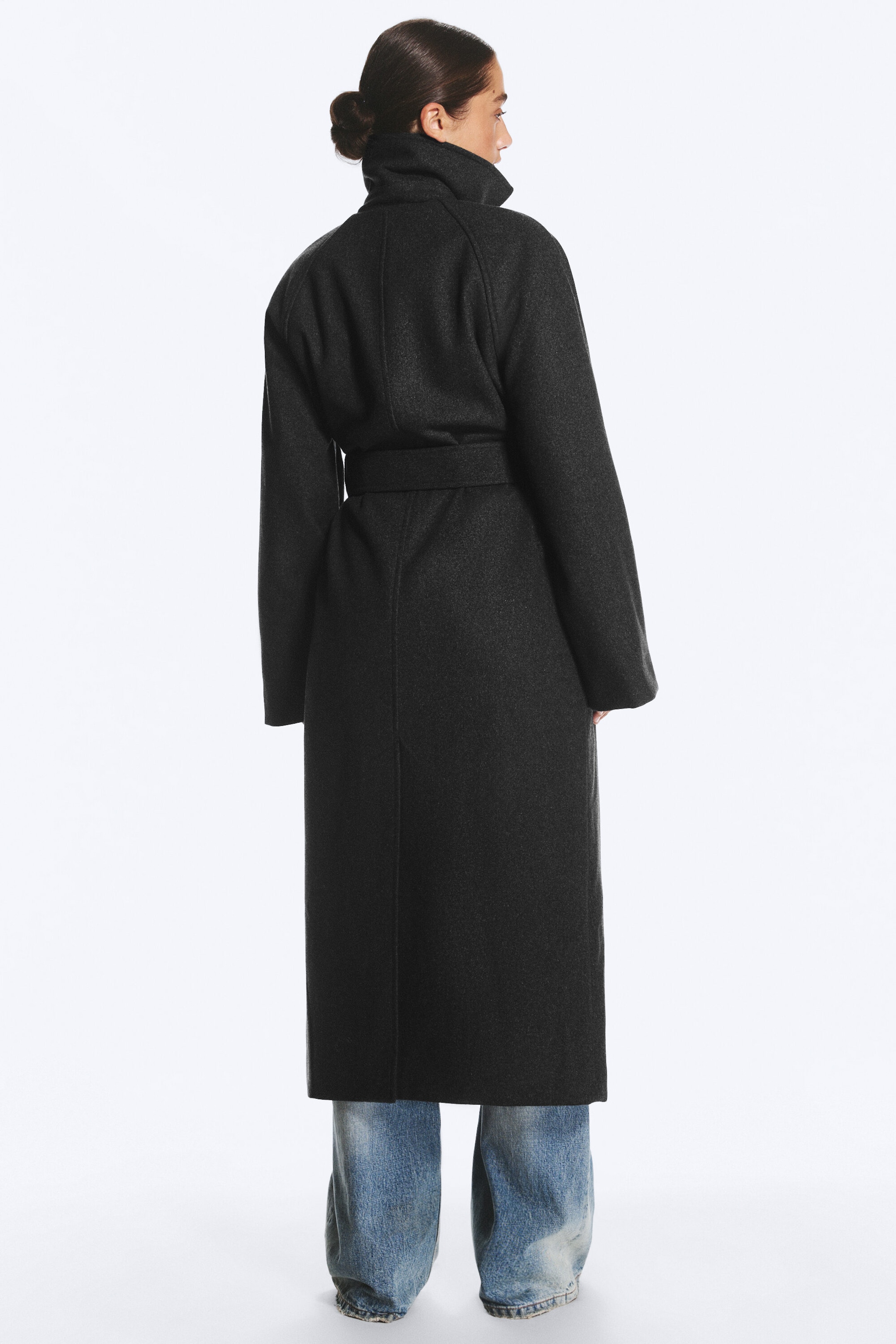 Donkergrijs gemêleerd - Kia oversized double-breasted jas van wolmix - 4