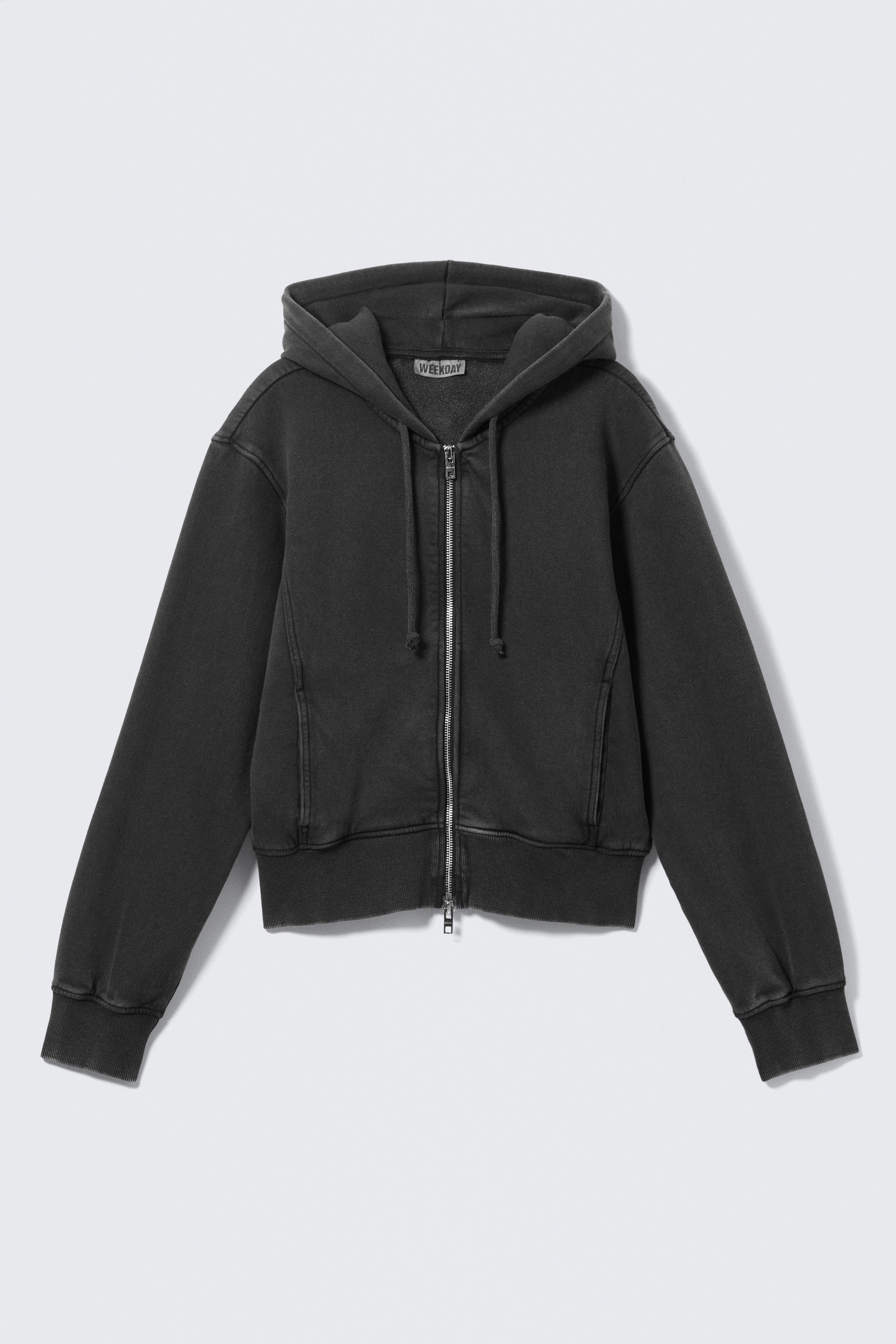 Washed Black - Cinched Cotton Zip Hoodie - 4