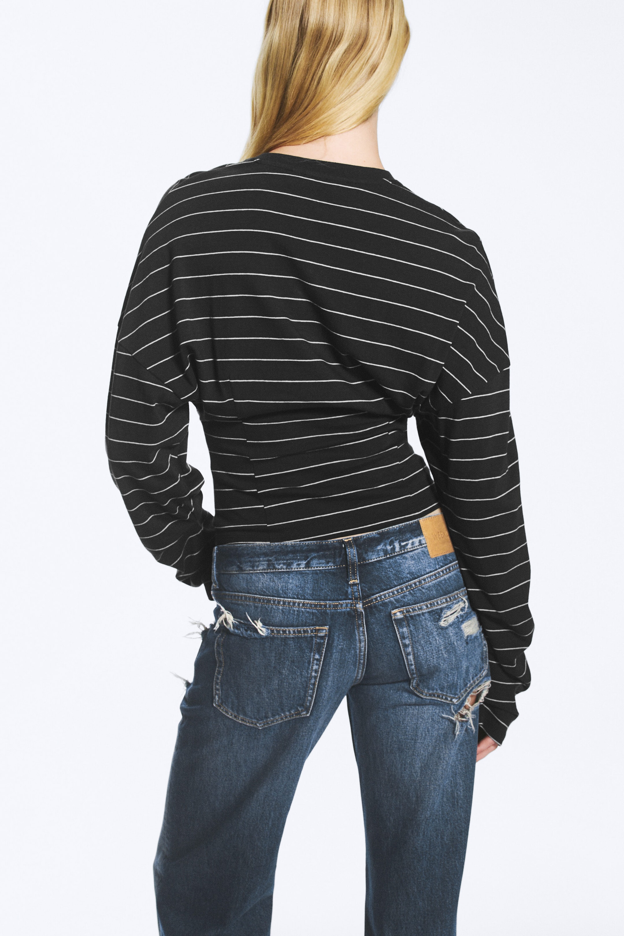 Striped Dark Grey - Henley Ajusté à manches drapées - 3