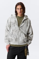 Grau meliert - Scribble-Print - Grafischer Zip-Hoodie mit eckigem Schnitt - 0