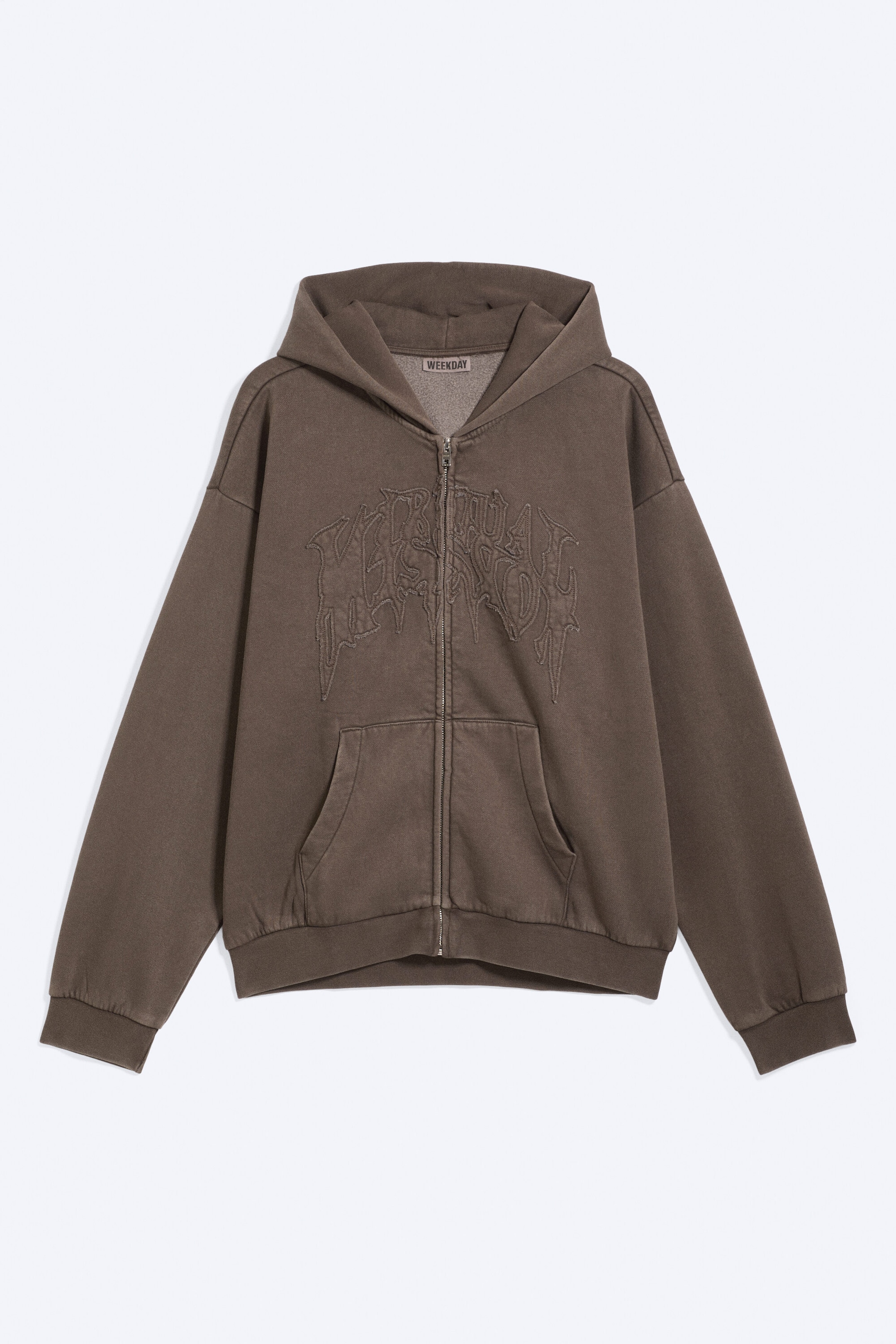 Dark Brown - Loose Graphic Zip Hoodie - 3
