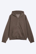 Dark Brown - Loose Graphic Zip Hoodie - 3