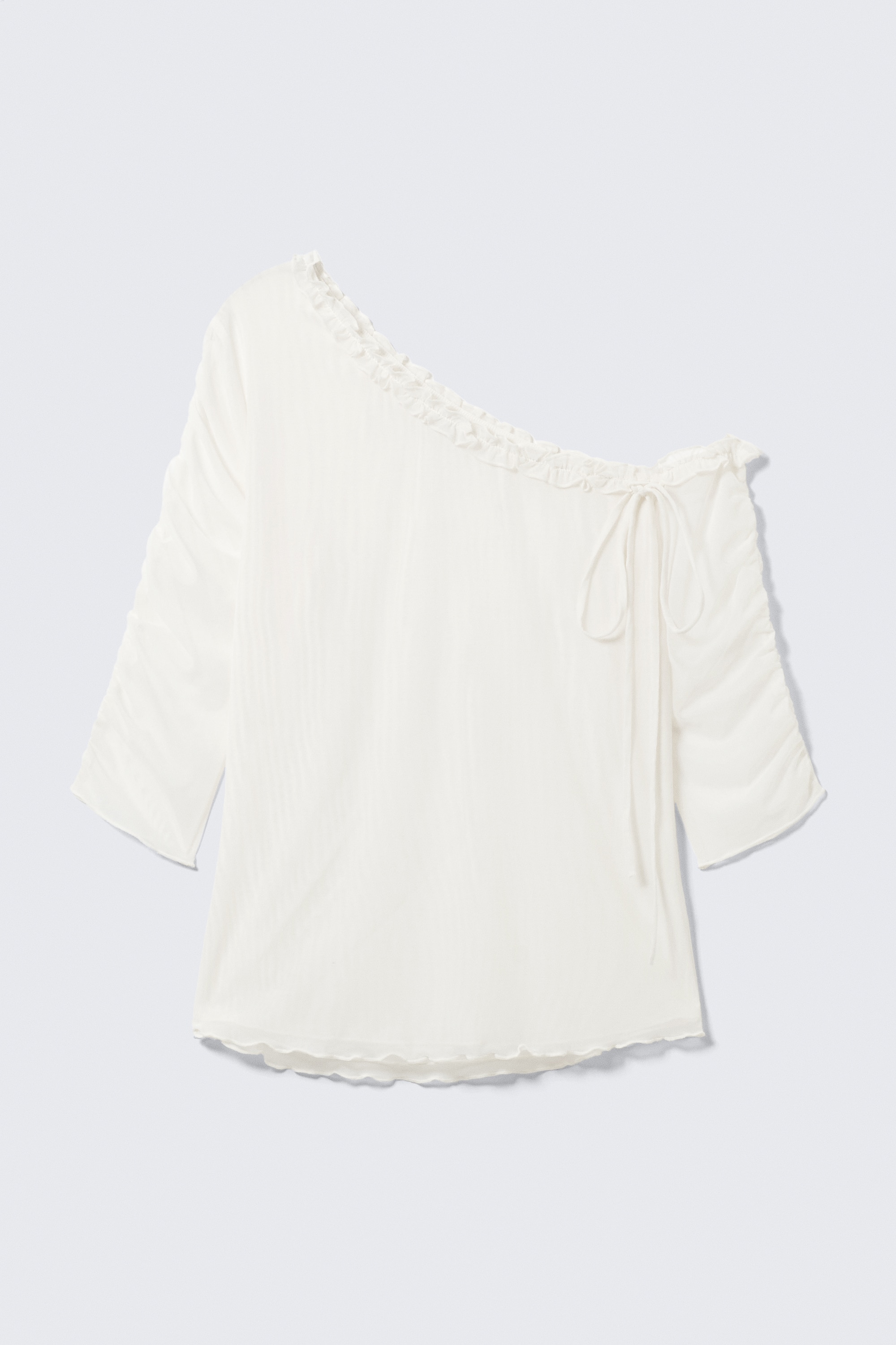 Asymmetric Off-Shoulder Three-Quarter Sleeve Top - White/Khaki Green