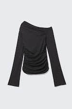 Black - Drape Asymmetric Lyocell Top - 0