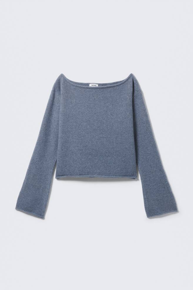 Soft Knit Boat-Neck Sweater - Dusty Blue/Light White/Dark Brown - 1