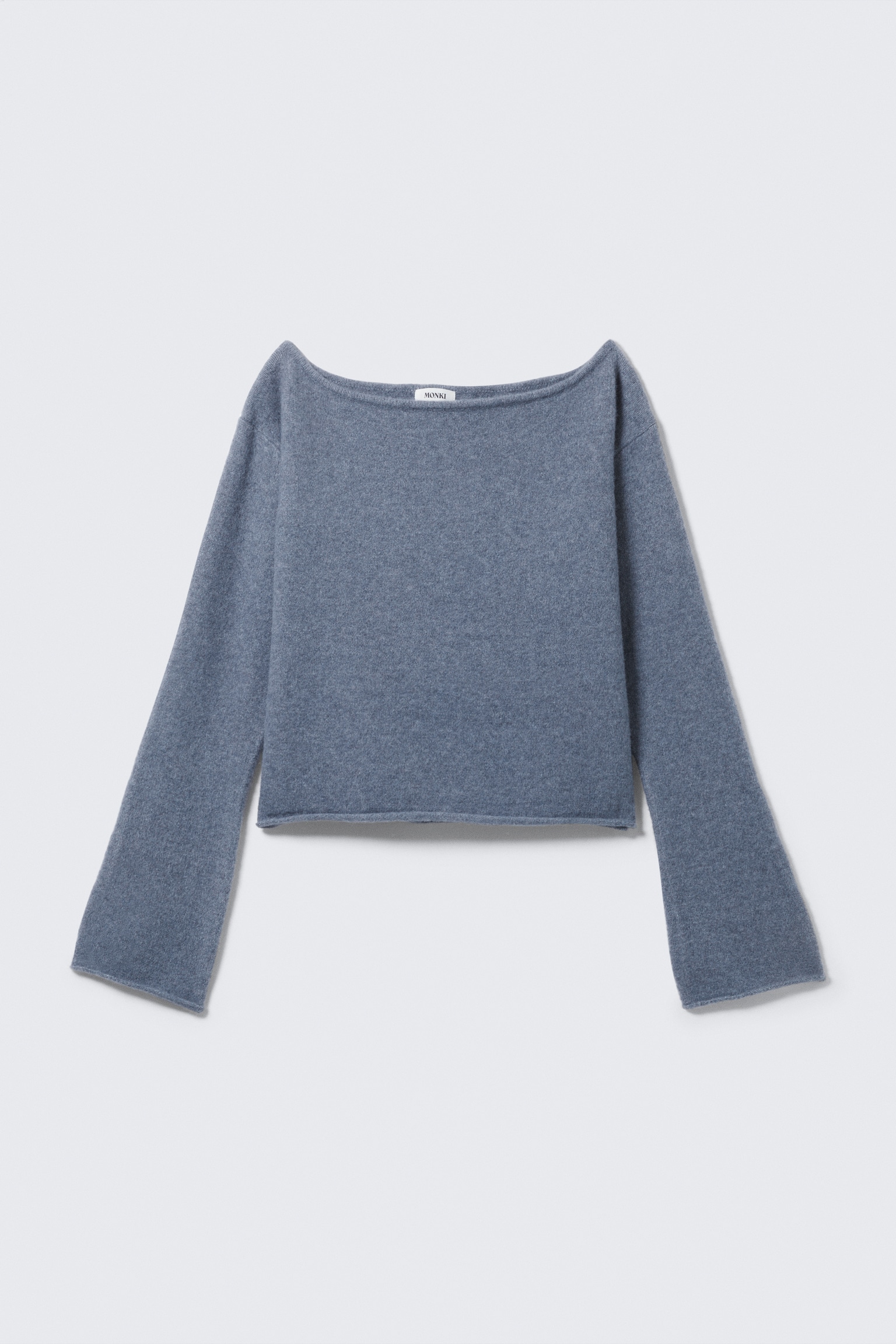 Soft Knit Boat-Neck Sweater - Dusty Blue/Light White/Dark Brown - 2