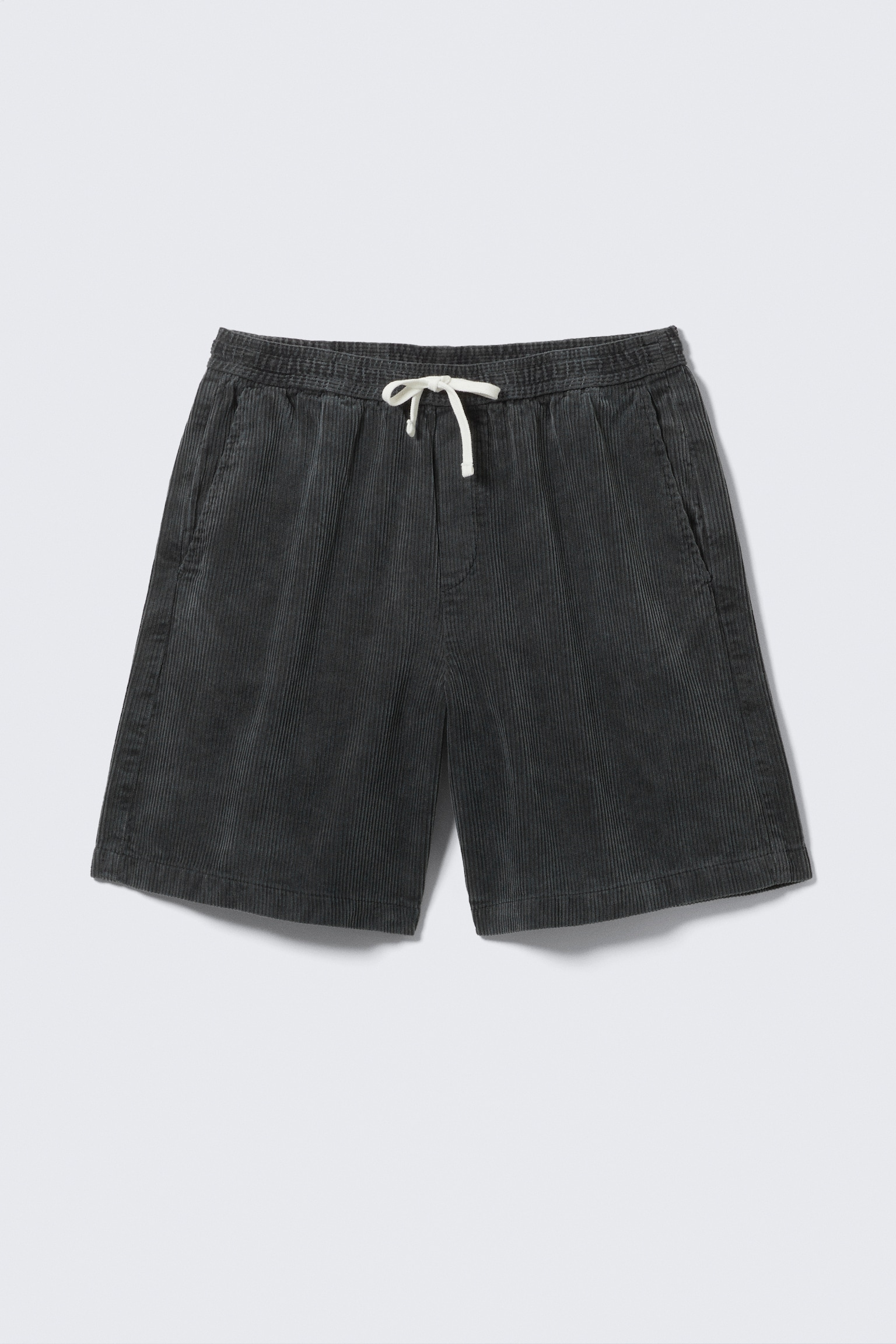 Relaxed Corduroy Drawstring Shorts - Black