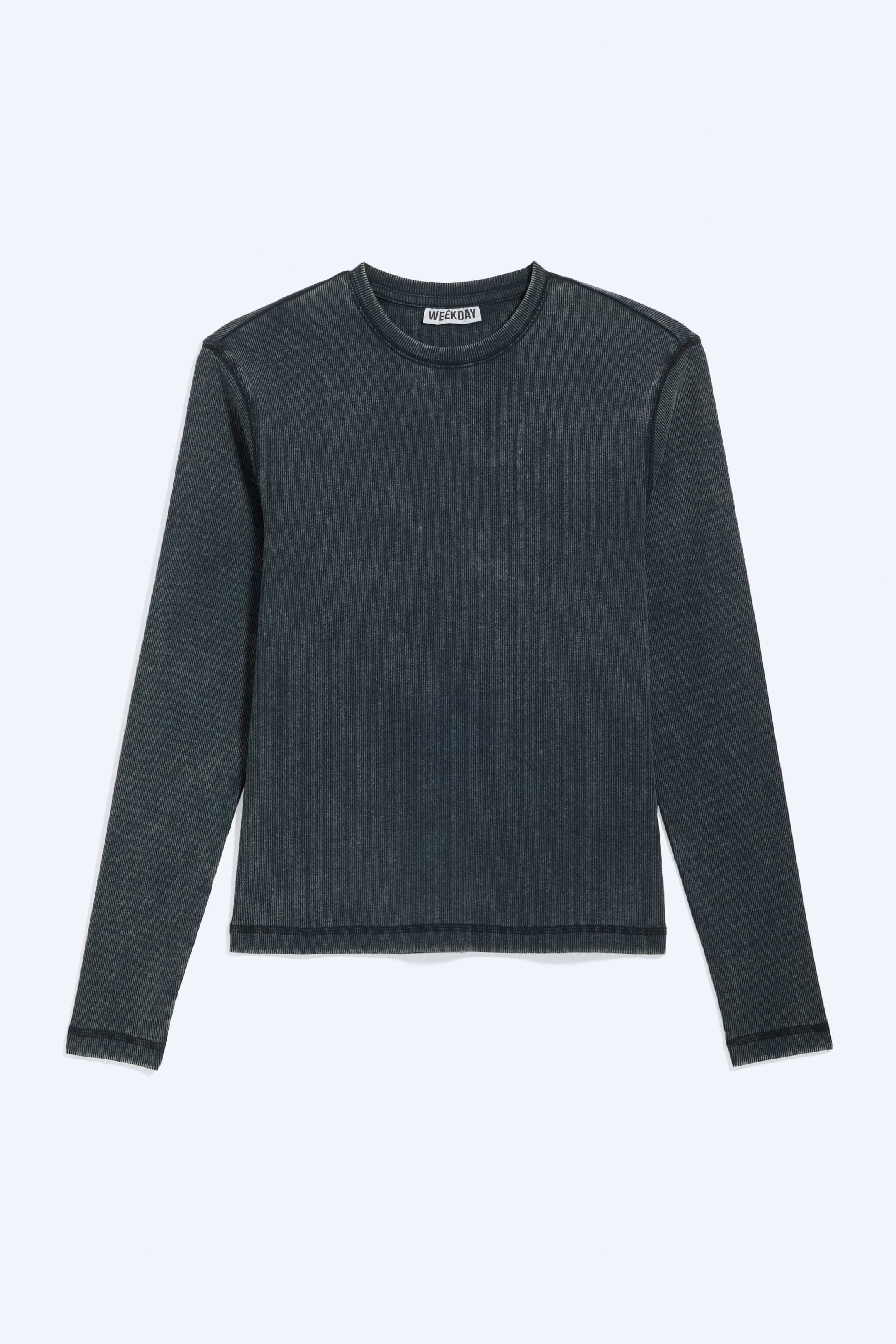 Dark Blue - Ribbed Long-Sleeved T-shirt - 3