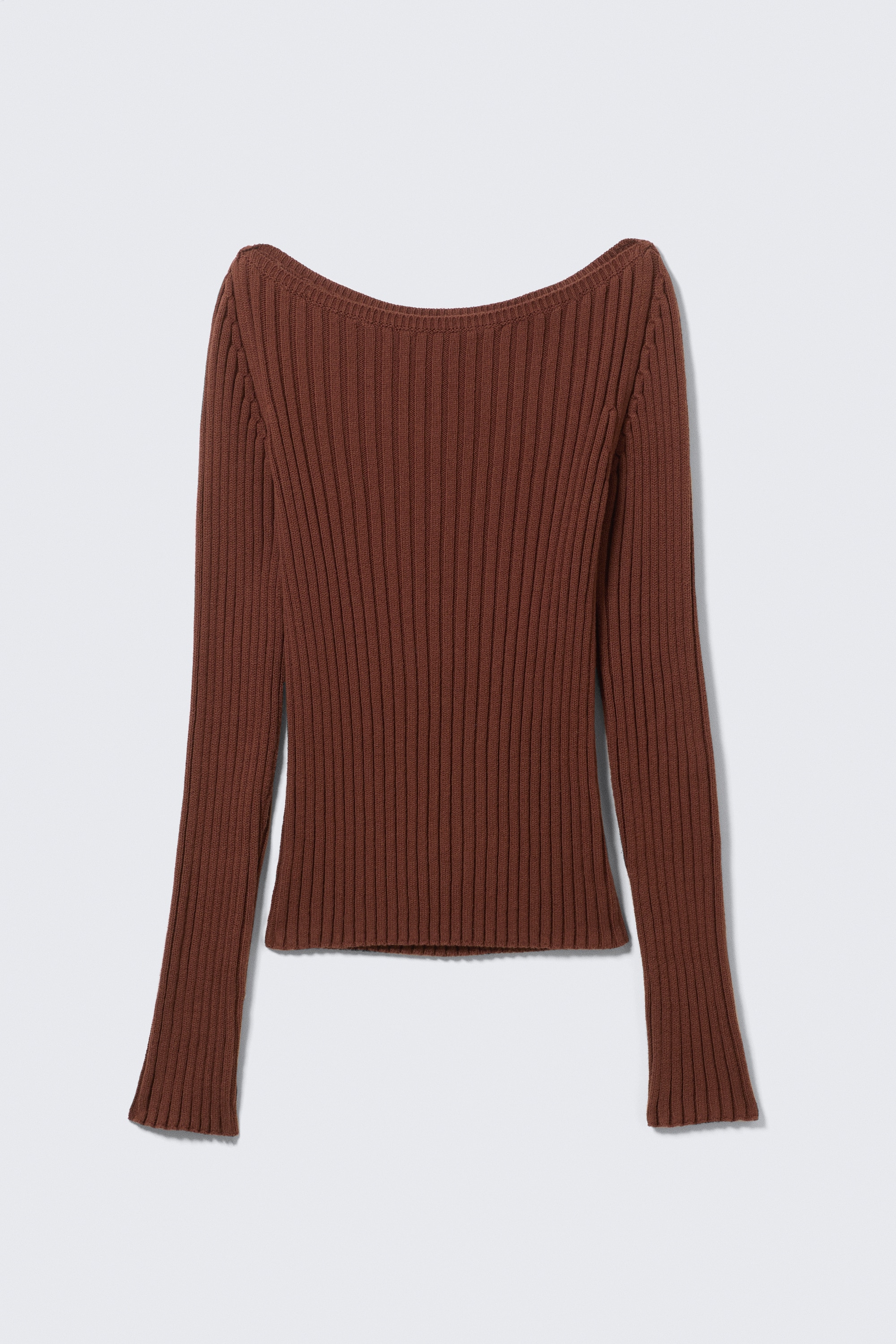 Slim Knitted Boat-Neck Sweater - Rostbrun/Beige