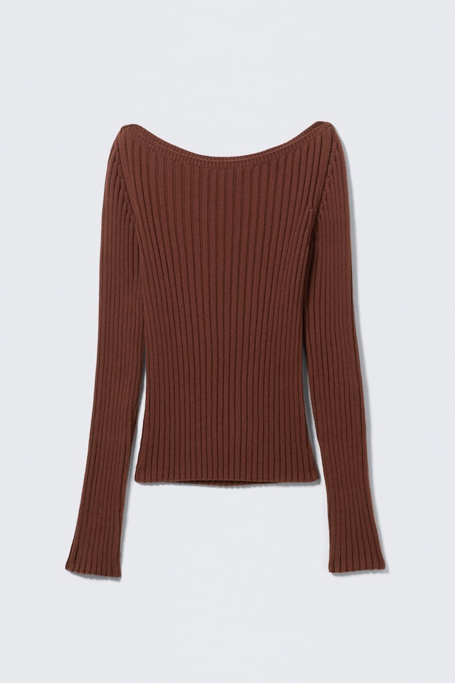 Slim Knitted Boat-Neck Sweater - Rusty Brown - 1