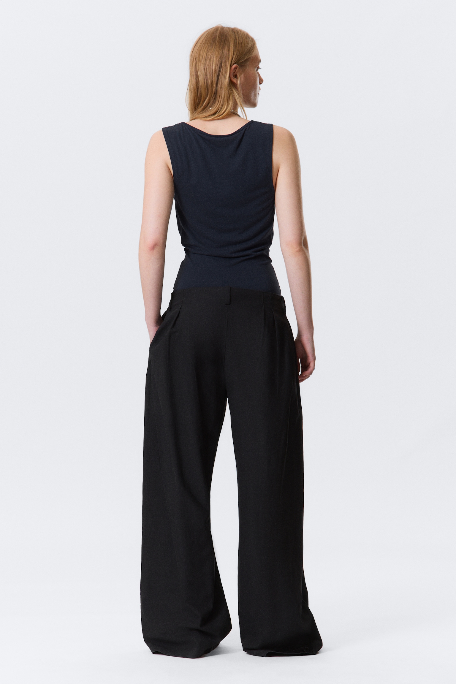 Sleeveless Draped Waterfall Top - Dark Blue/Dark Grey - 4
