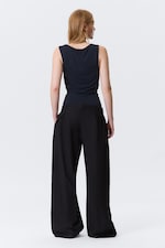 Dark Blue - Sleeveless Draped Waterfall Top - 2