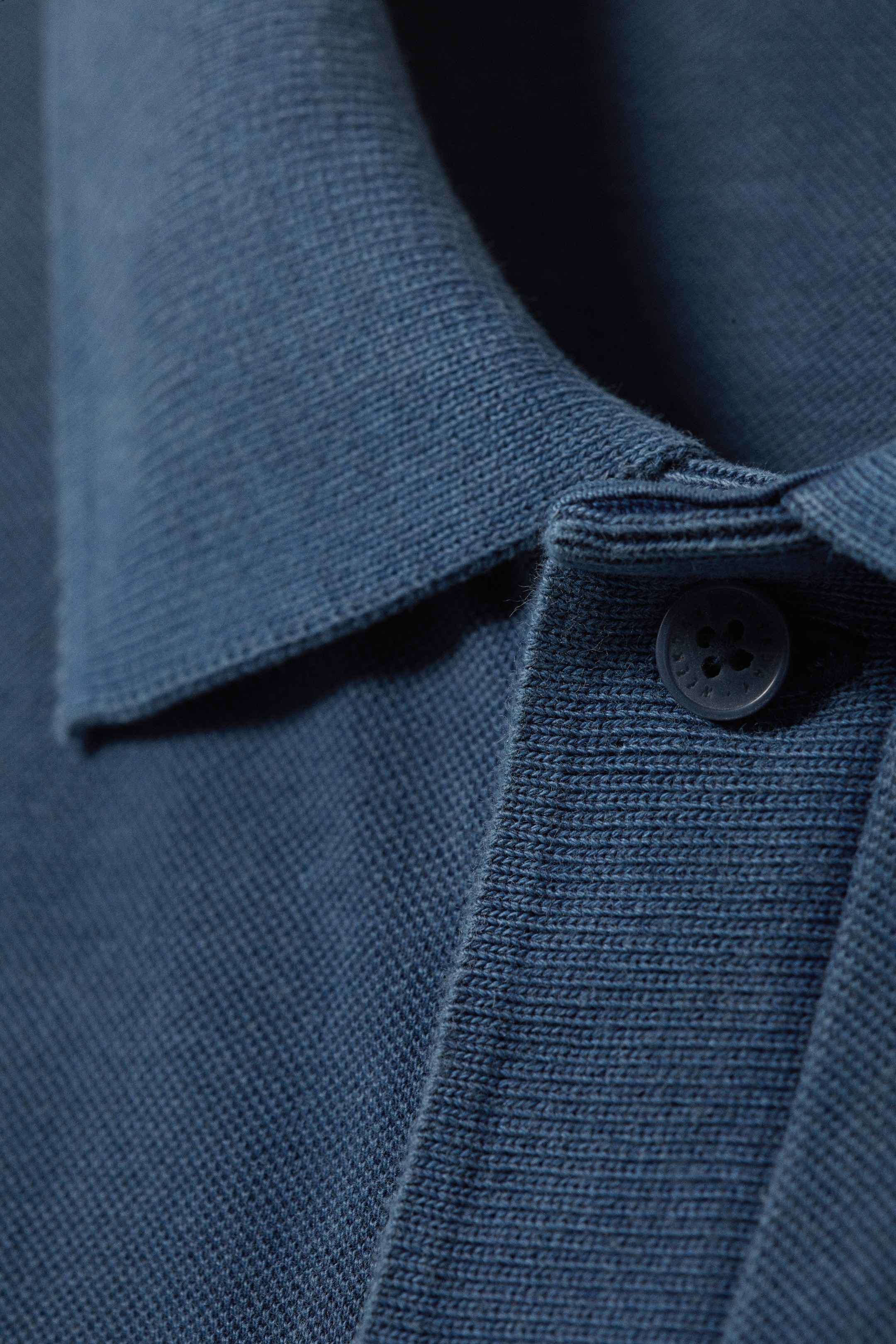 Washed Navy Blue - Long-Sleeved Piqué Button-Up Shirt - 2