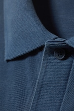 Washed Navy Blue - Long-Sleeved Piqué Button-Up Shirt - 2