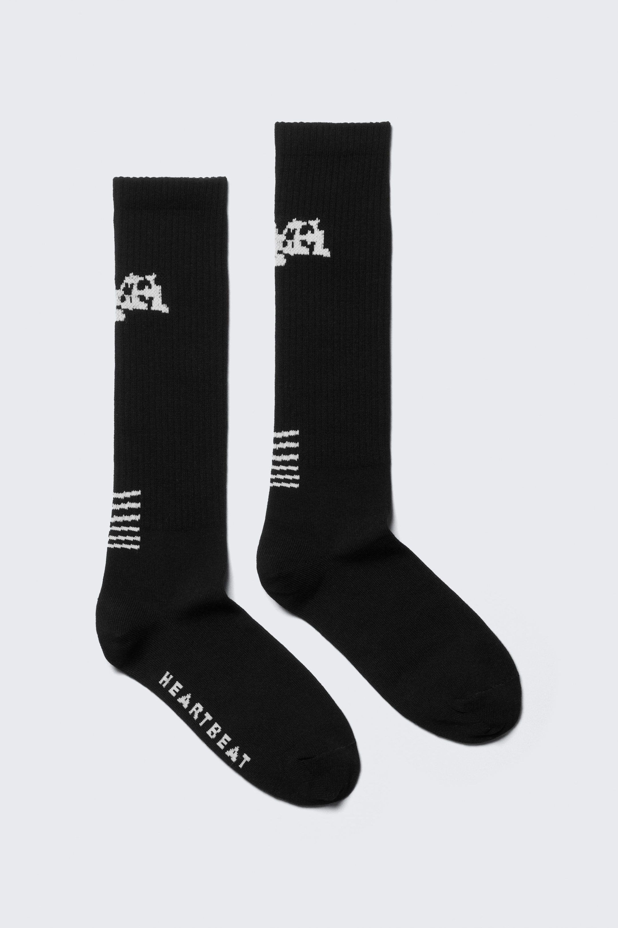 Black - Heartbeat - Graphic Knee-High Socks