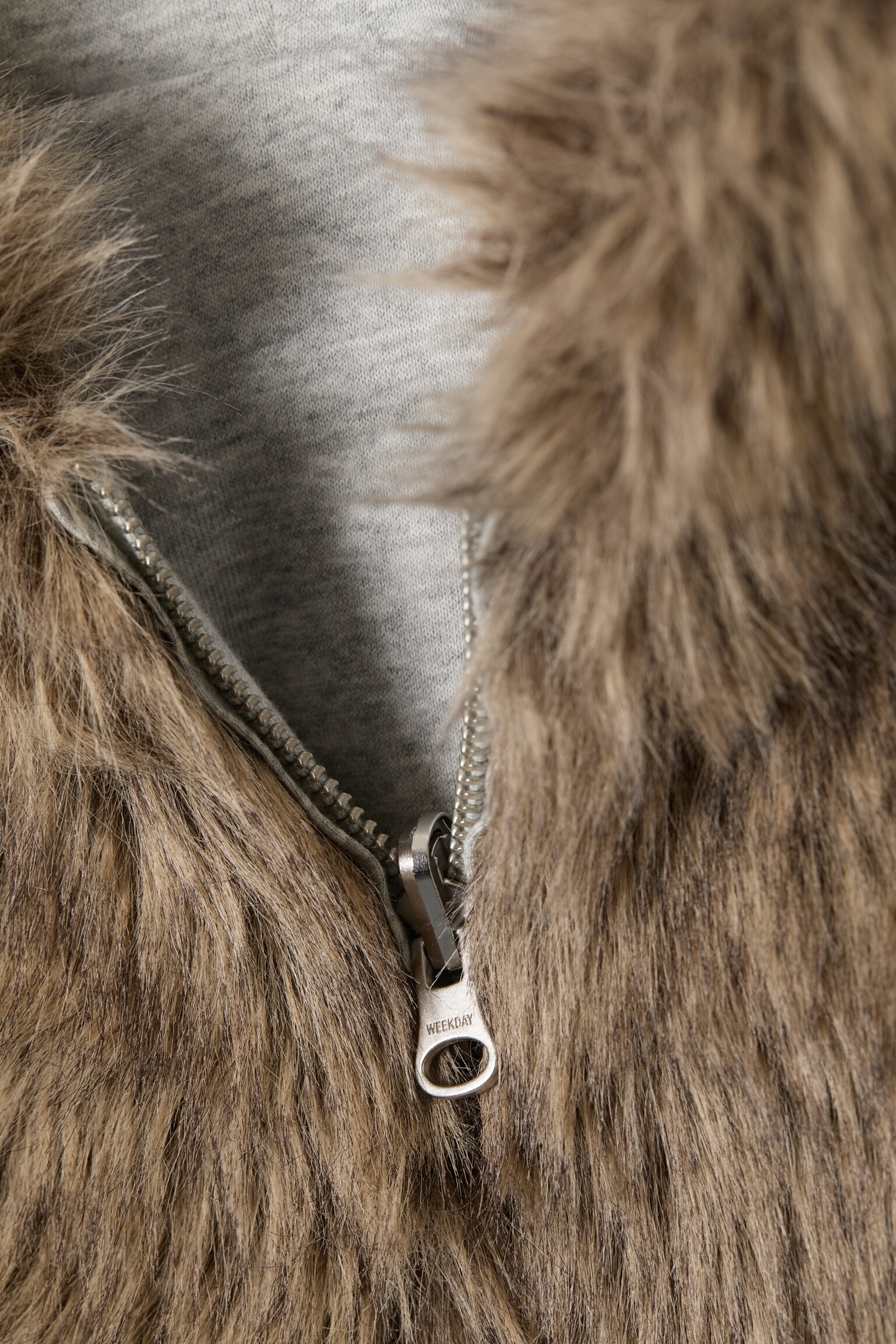 Vendbar Faux Fur Zip Hoodie - Grå Melange & Brun - 3