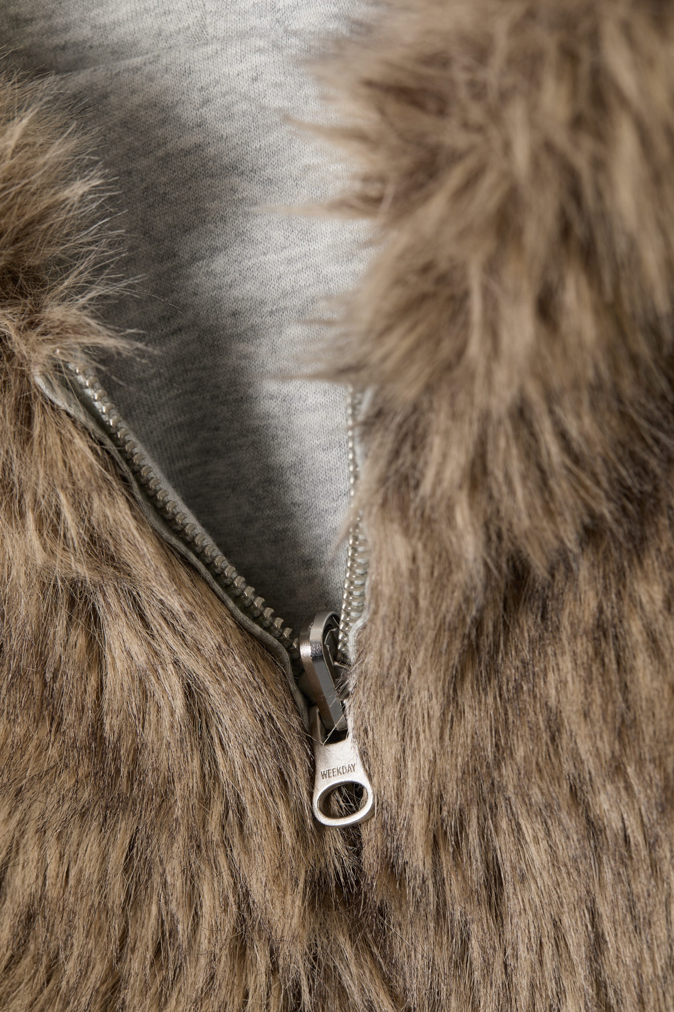 Grey Melange & Brown - Reversible Faux Fur Zip Hoodie - 8