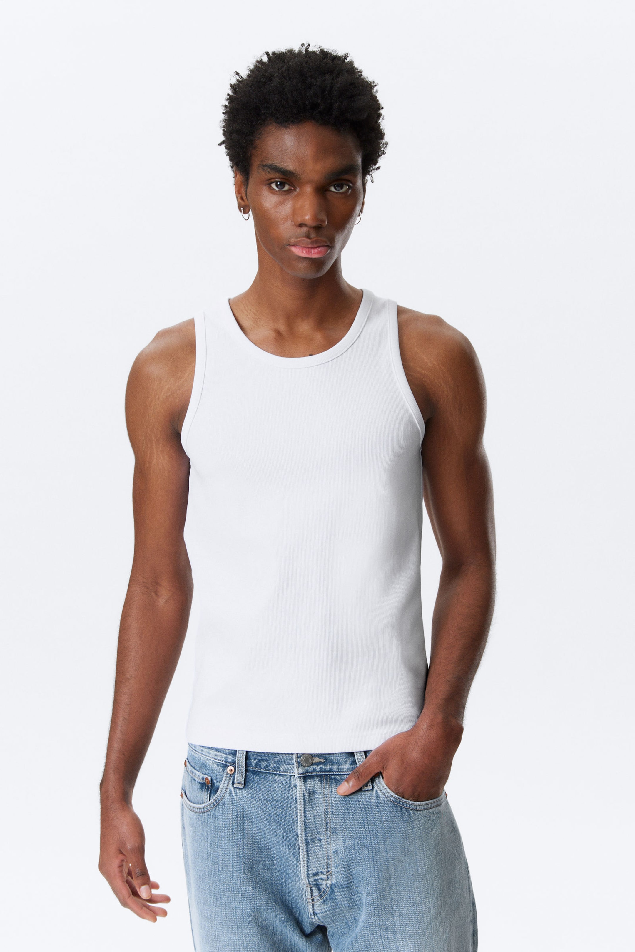 #FFFFFF - Geribde regular fit tanktop - 1