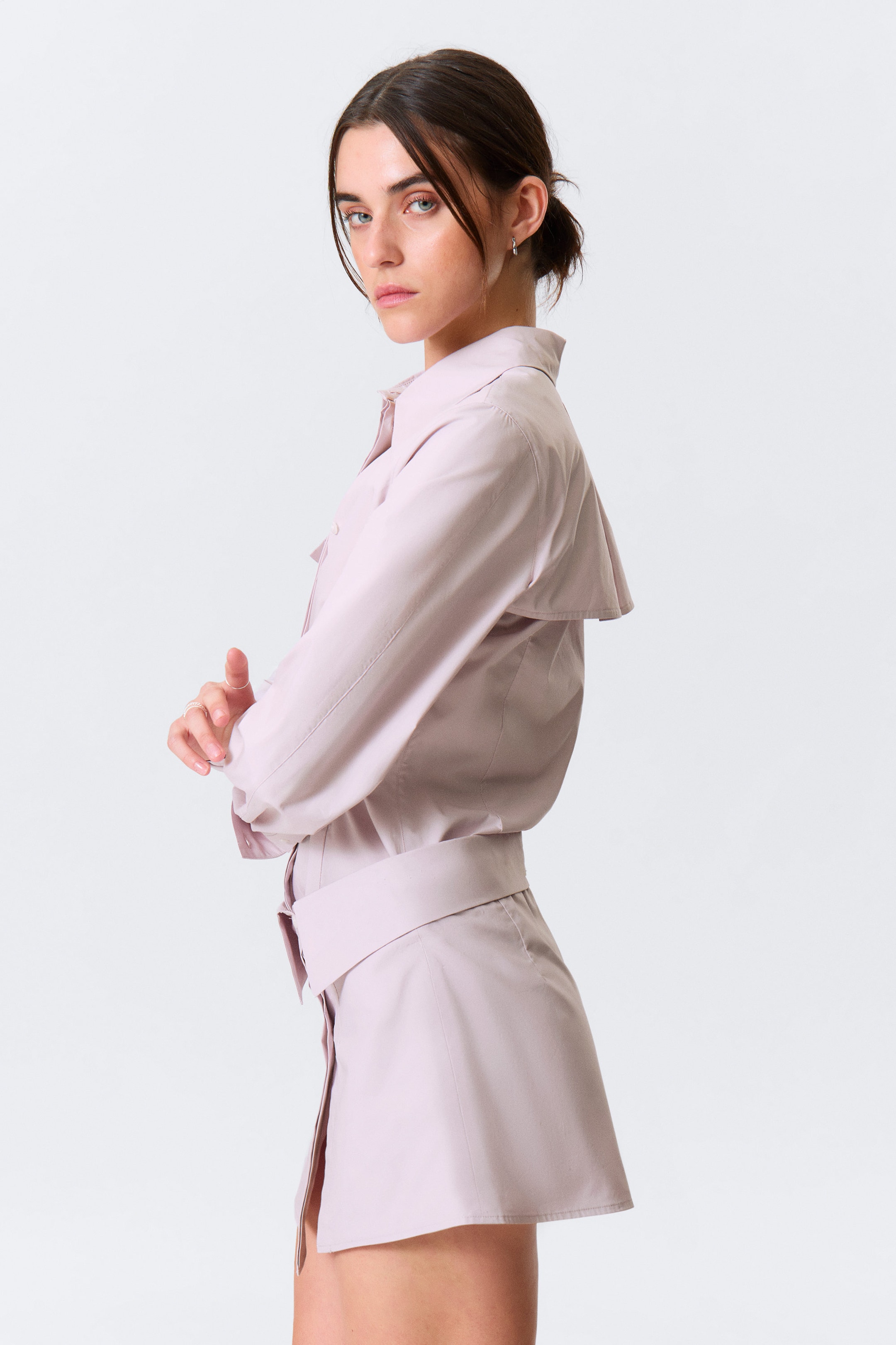 Dusty Pink - Sculpted Cotton Shirt Dress - 2