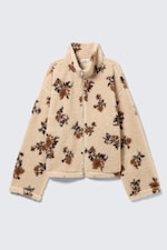Beige - Brauner Blumenprint - Fleecejacke mit Reißverschluss - 3