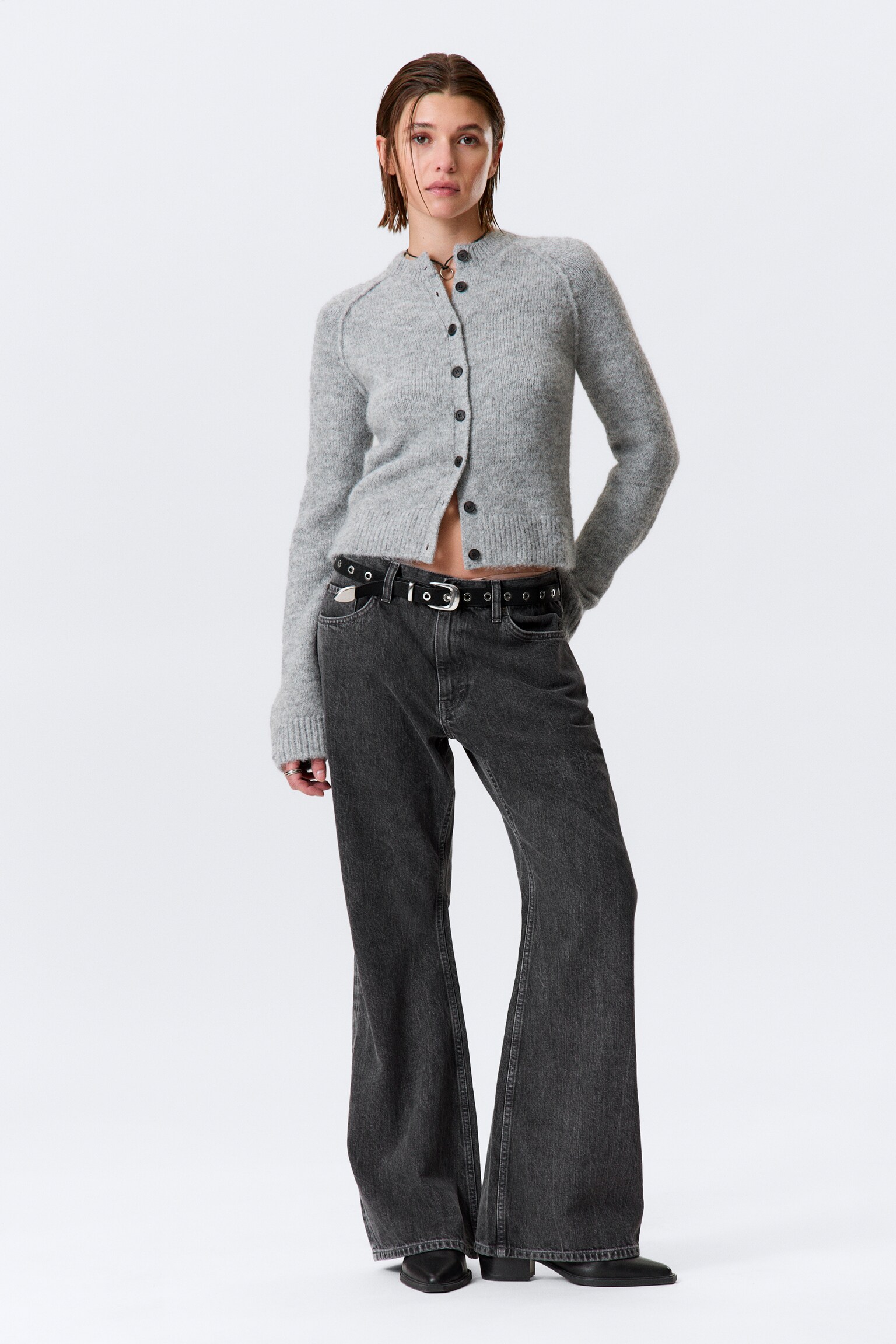 Cardigan ajusté doux en laine mélangée - Gris chiné/Taupe clair/Vert foncé - 5