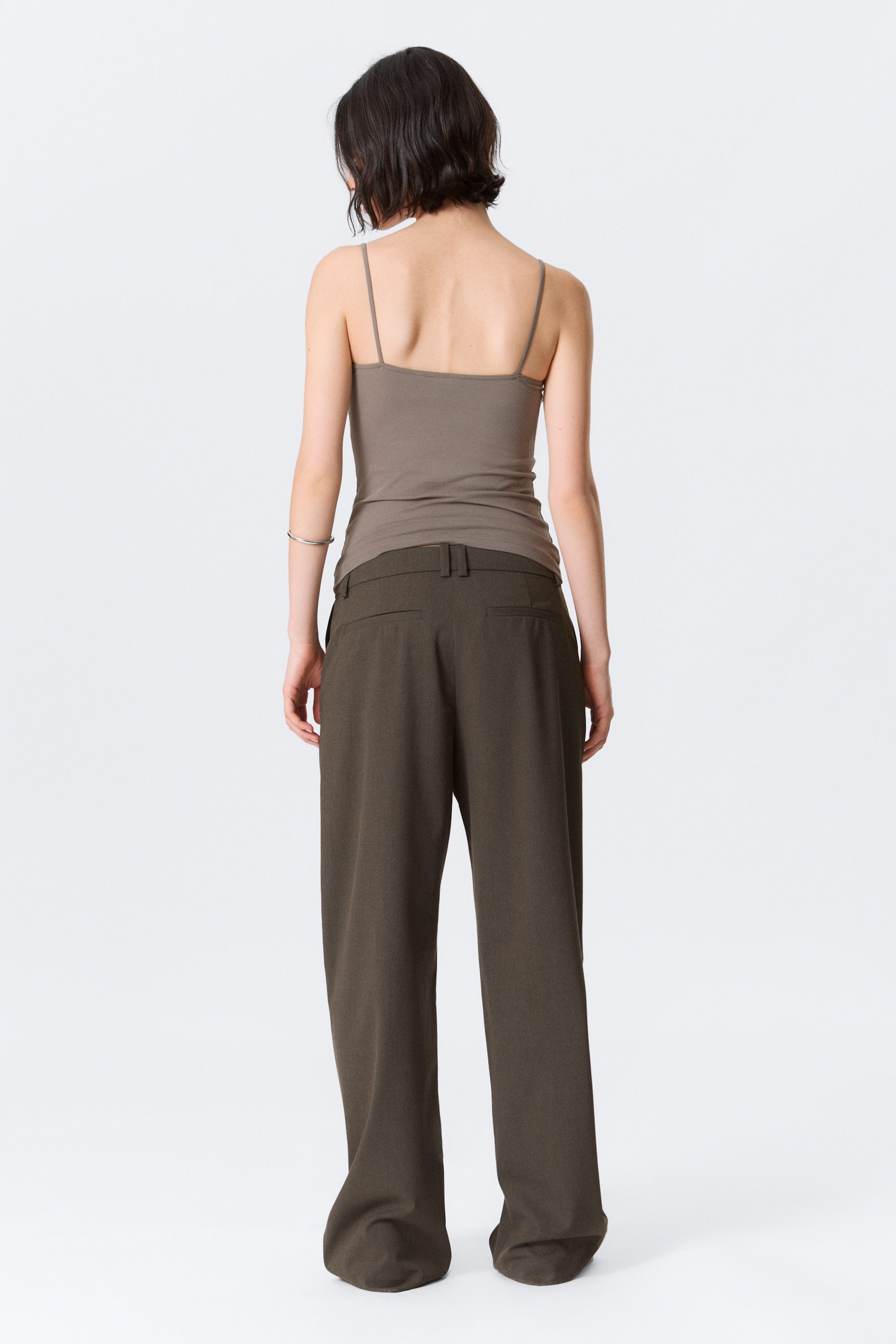 Dark Grey Melange - Low-Waisted Loose Fit Suit Trousers - 3