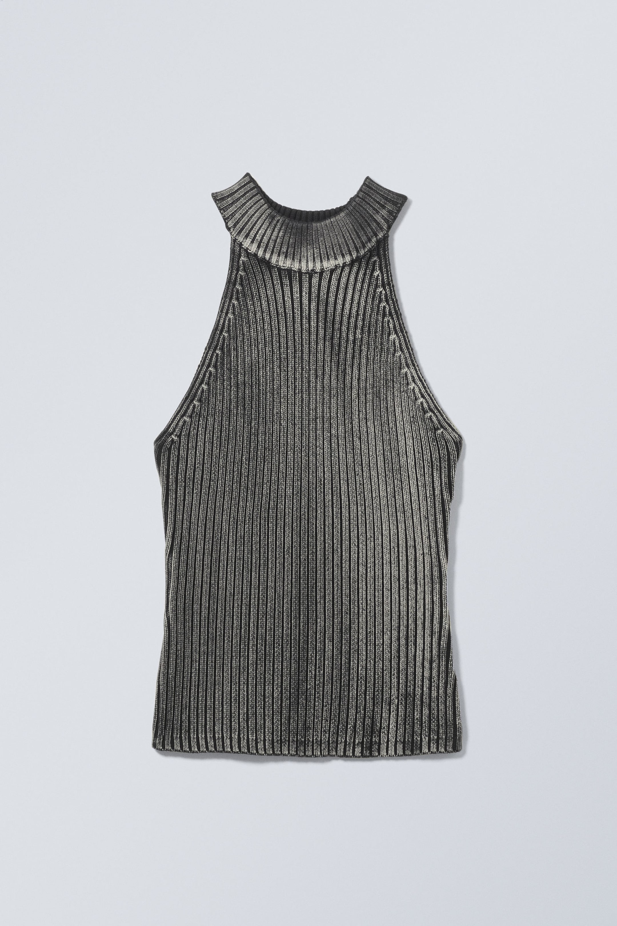 Zwart met wassing - Gebreide top met opstaande kraag en wassing - 1