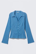 Blue - Slim Fit Textured Blouse - 0