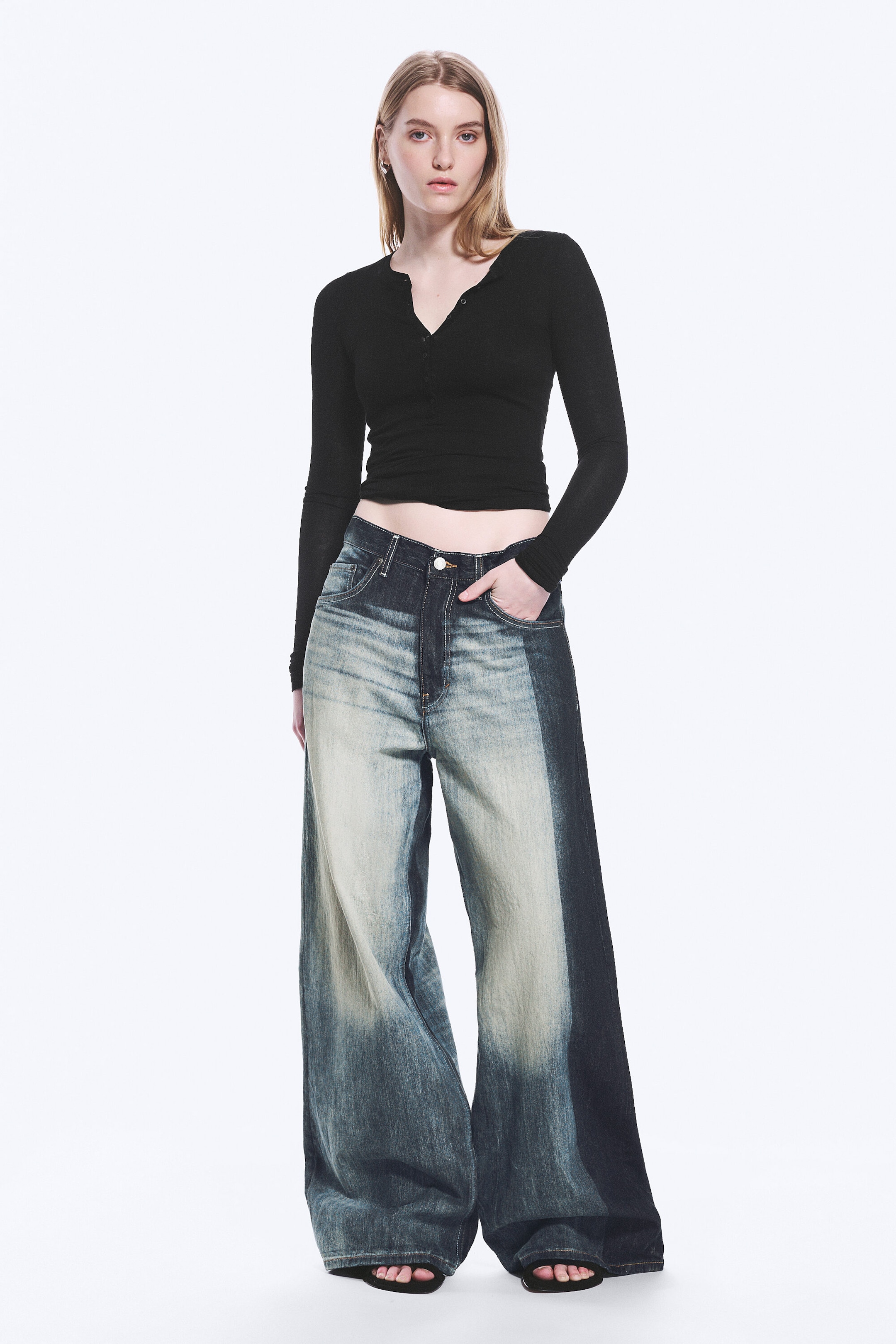 Laser Board Blue - Medium Blue - Solar Loose Wide Leg Unisex Jeans - 1