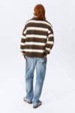 Striped Brown - Knitted Oversized Boxy Cotton Sweater - 4