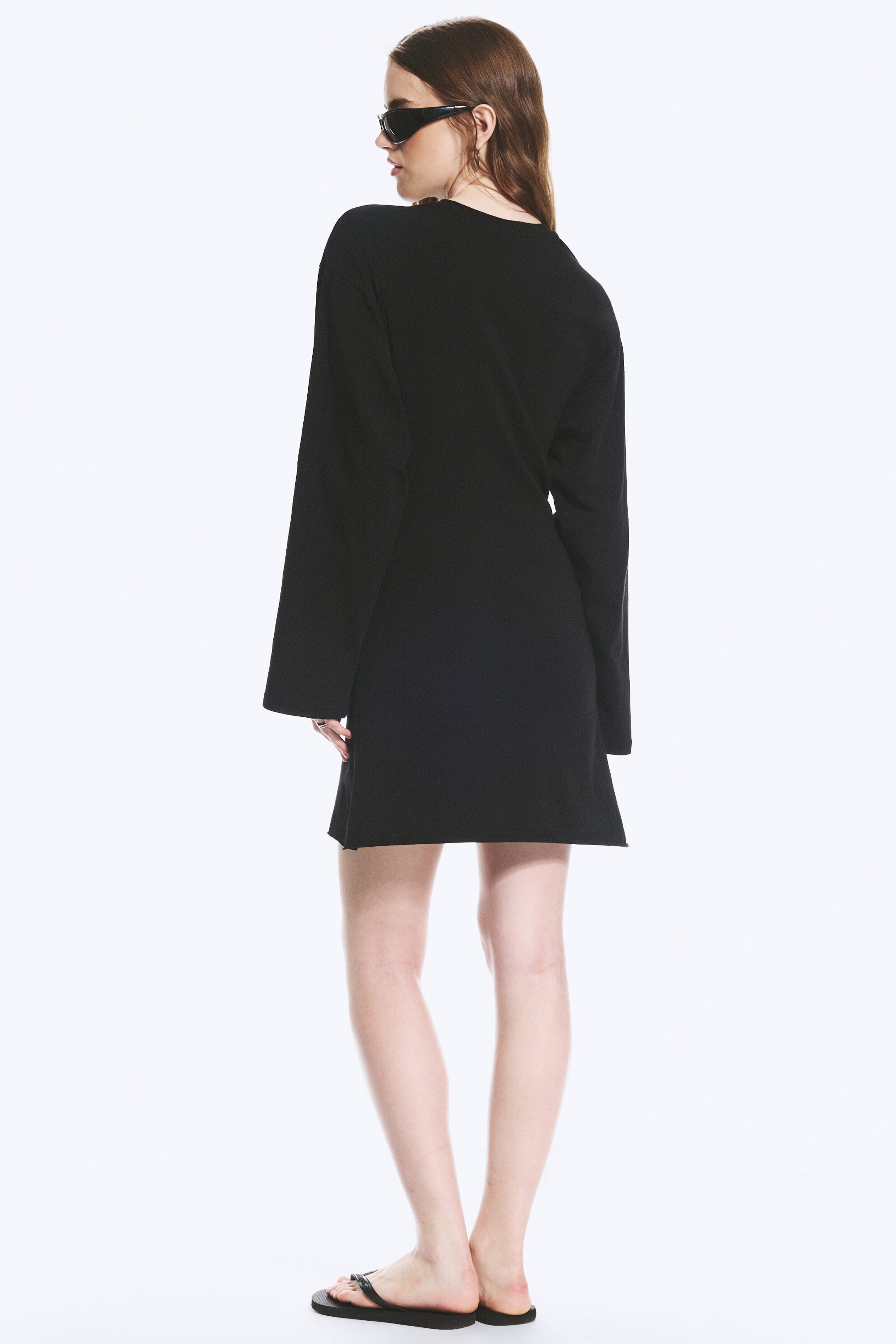 Black - Oversized Long-Sleeved Mini Dress - 2