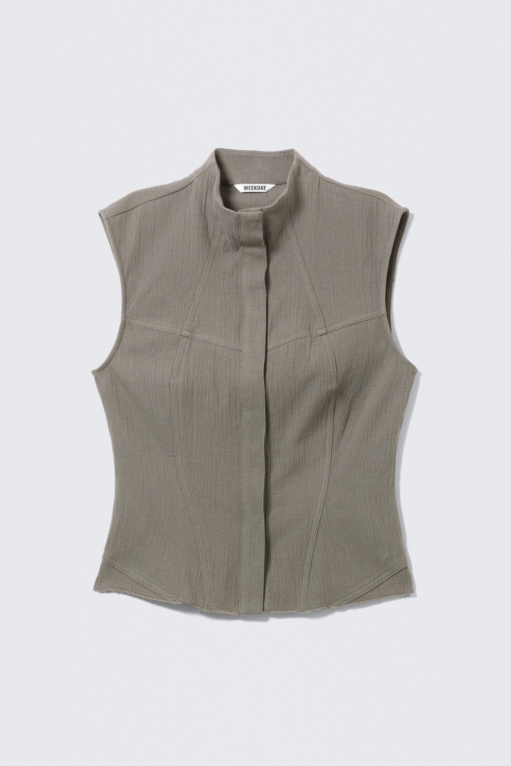 Grey - Sleeveless Structured Twill Top - 3