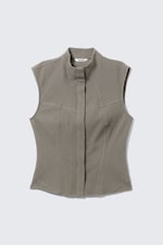 Grey - Sleeveless Structured Twill Top - 3