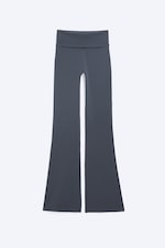 Dark Blue - Folded Waist Flared Yoga Tights - 4
