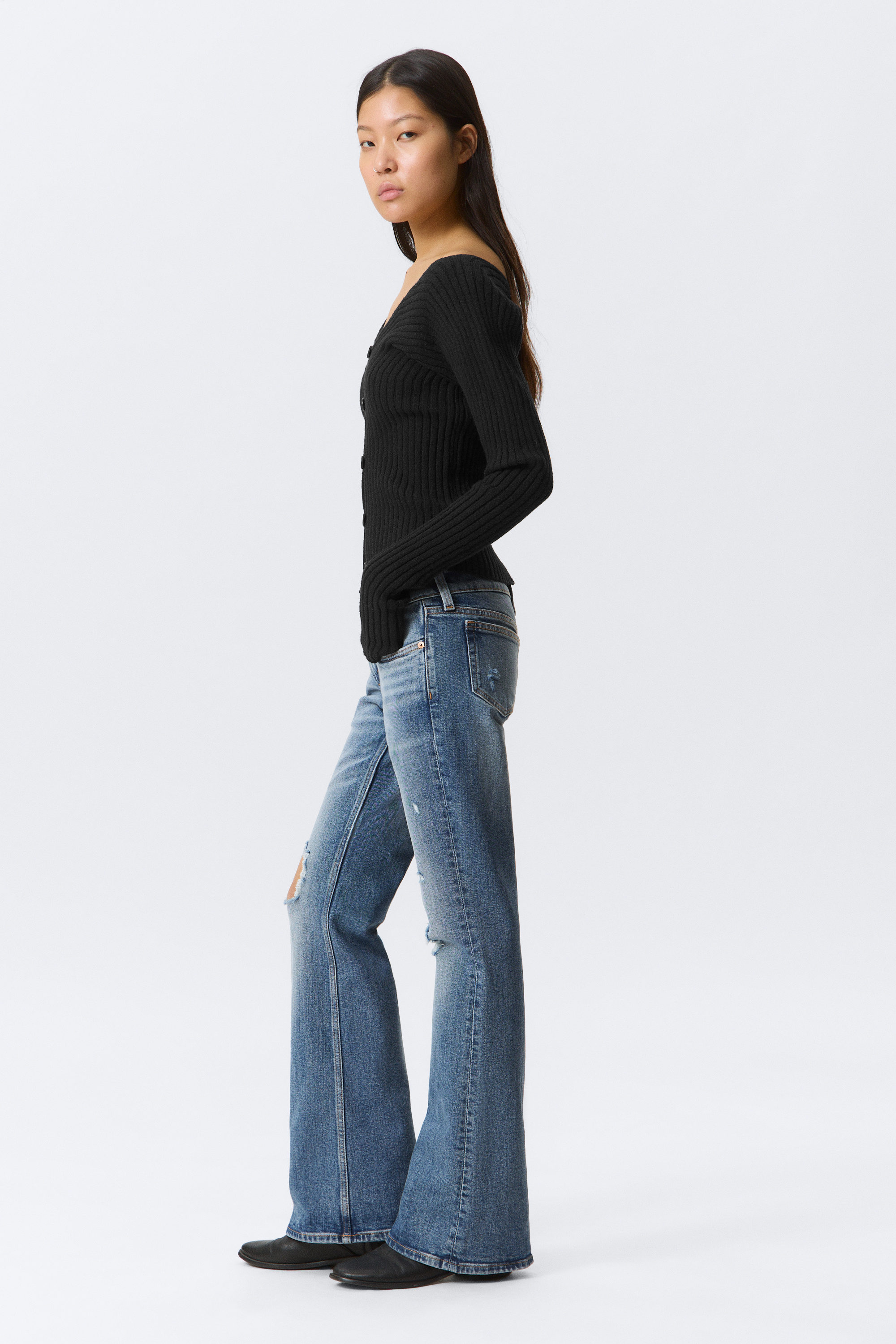 Blue Horses - Medium Blue - Hour Low Rise Skinny Bootcut Leg Distressed Jeans - 2