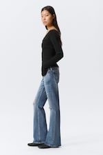 Blue Horses - Bleu moyen - Jean skinny taille basse délavé et déchiré - 1