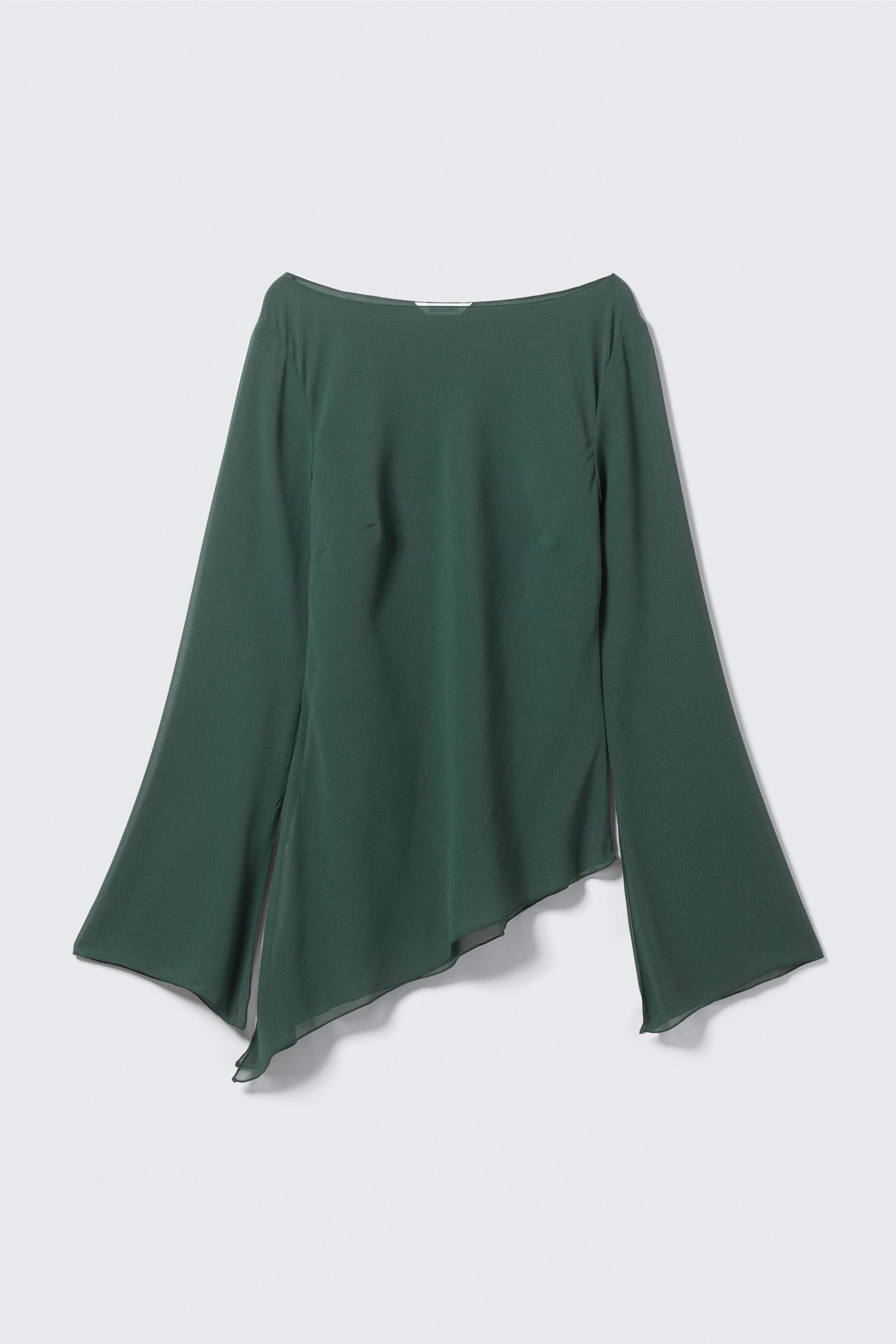 Petrol - Transparente, asymmetrische Langarmbluse - 1