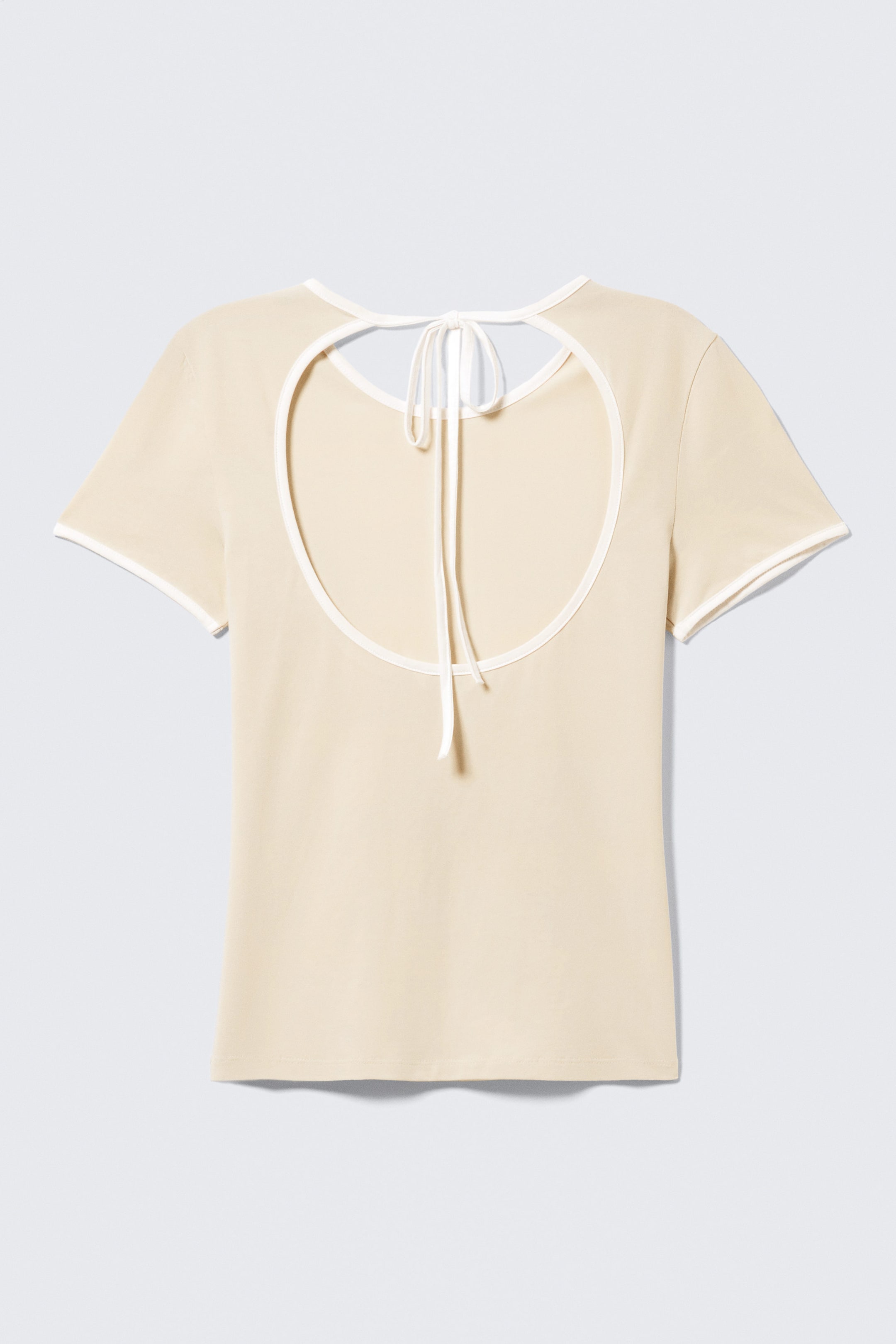 Beige - Blanc - Haut ajusté à manches courtes et dos ouvert - 4